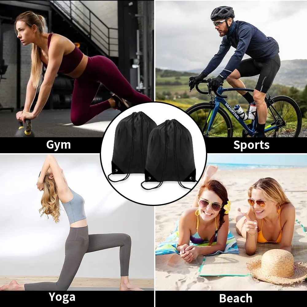 10 PCS Drawstring Backpack Bulk Drawstring Bags Waterproof Cinch Bag DIY Drawstring Bag Draw String Back Bag Cinch Sack Nylon String Backpack for Men and Women Sports Gym Travel Swimming, Black