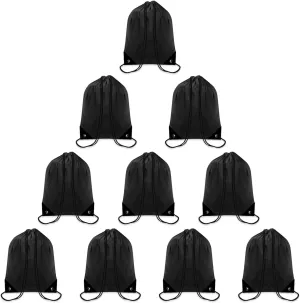 10 PCS Drawstring Backpack Bulk Drawstring Bags Waterproof Cinch Bag DIY Drawstring Bag Draw String Back Bag Cinch Sack Nylon String Backpack for Men and Women Sports Gym Travel Swimming, Black
