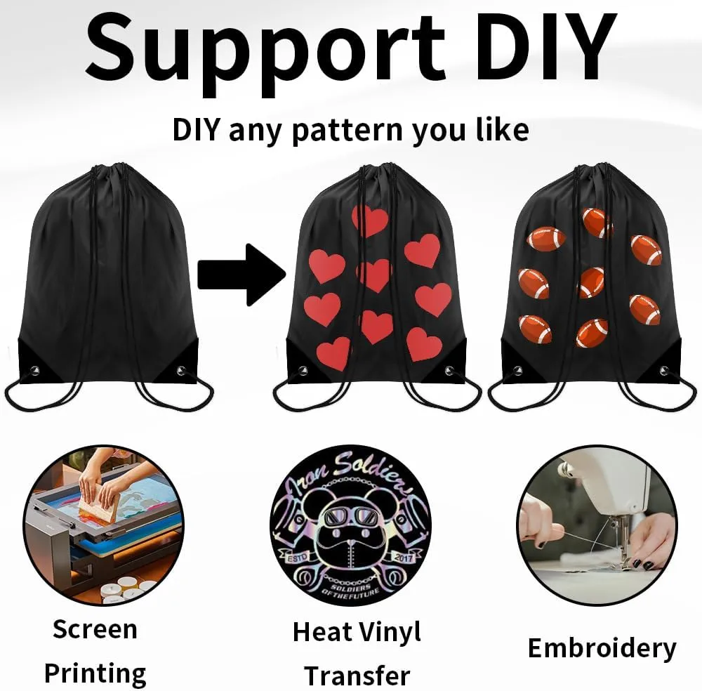 10 PCS Drawstring Backpack Bulk Drawstring Bags Waterproof Cinch Bag DIY Drawstring Bag Draw String Back Bag Cinch Sack Nylon String Backpack for Men and Women Sports Gym Travel Swimming, Black