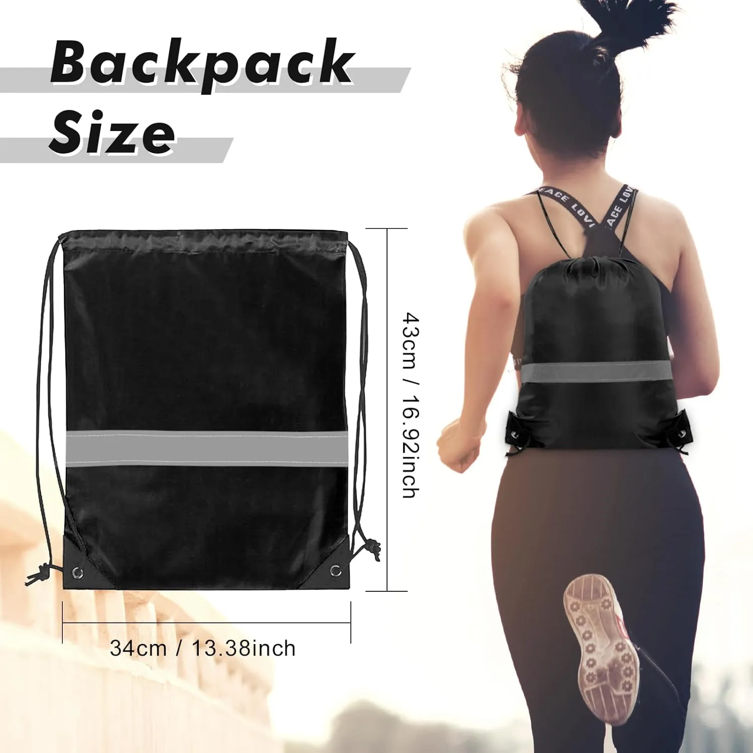5PCS Drawstring Bag Gym Drawstring Backpacks Portable String Sack Bags Polyester Blank Cinch Drawstring Bags for Sports Travel DIY Gift Storage Bag Set, Black