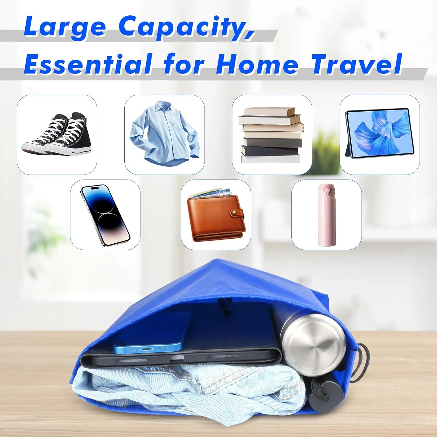 5PCS Drawstring Bag Gym Drawstring Backpacks Portable String Sack Bags Polyester Blank Cinch Drawstring Bags for Sports Travel DIY Gift Storage Bag Set, Blue