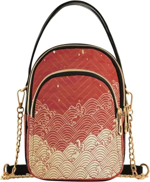 ALAZA Chain Crossbody Bags for Women Golden Wave with Paper Texture Quilted Shoulder Crossbody Handbags Travel Cross Body Cell Phone Purses Bags