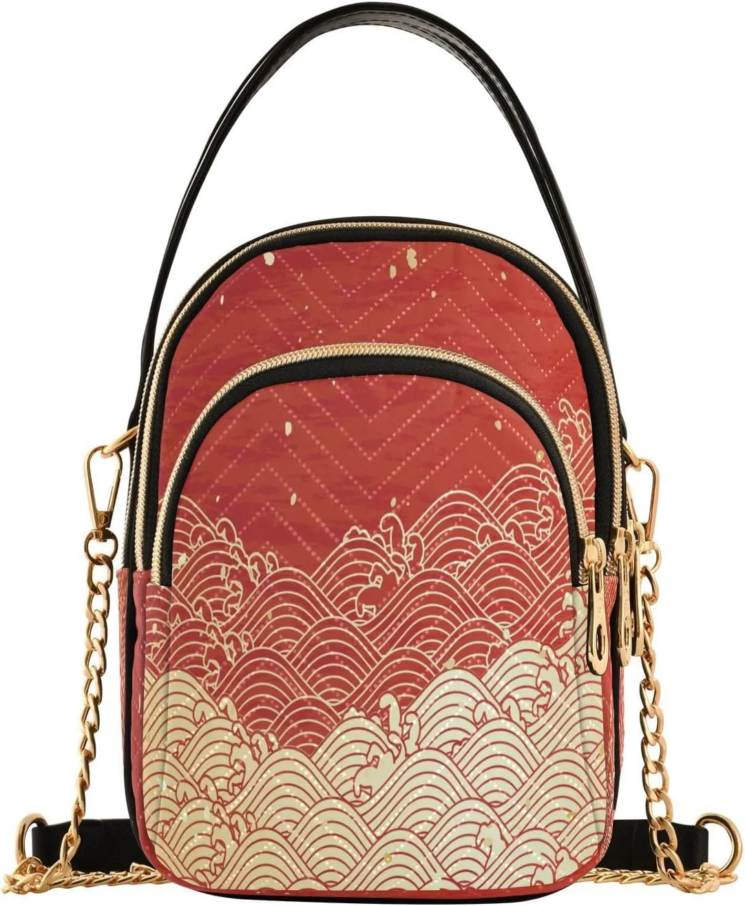 ALAZA Chain Crossbody Bags for Women Golden Wave with Paper Texture Quilted Shoulder Crossbody Handbags Travel Cross Body Cell Phone Purses Bags
