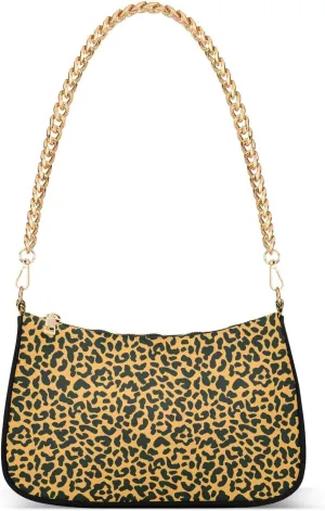 Animal Leopard Print Shoulder Handbags for Women Travel Hobo Tote Handbag Women Gold Chain Shoulder Bags Purse with Zipper Closure