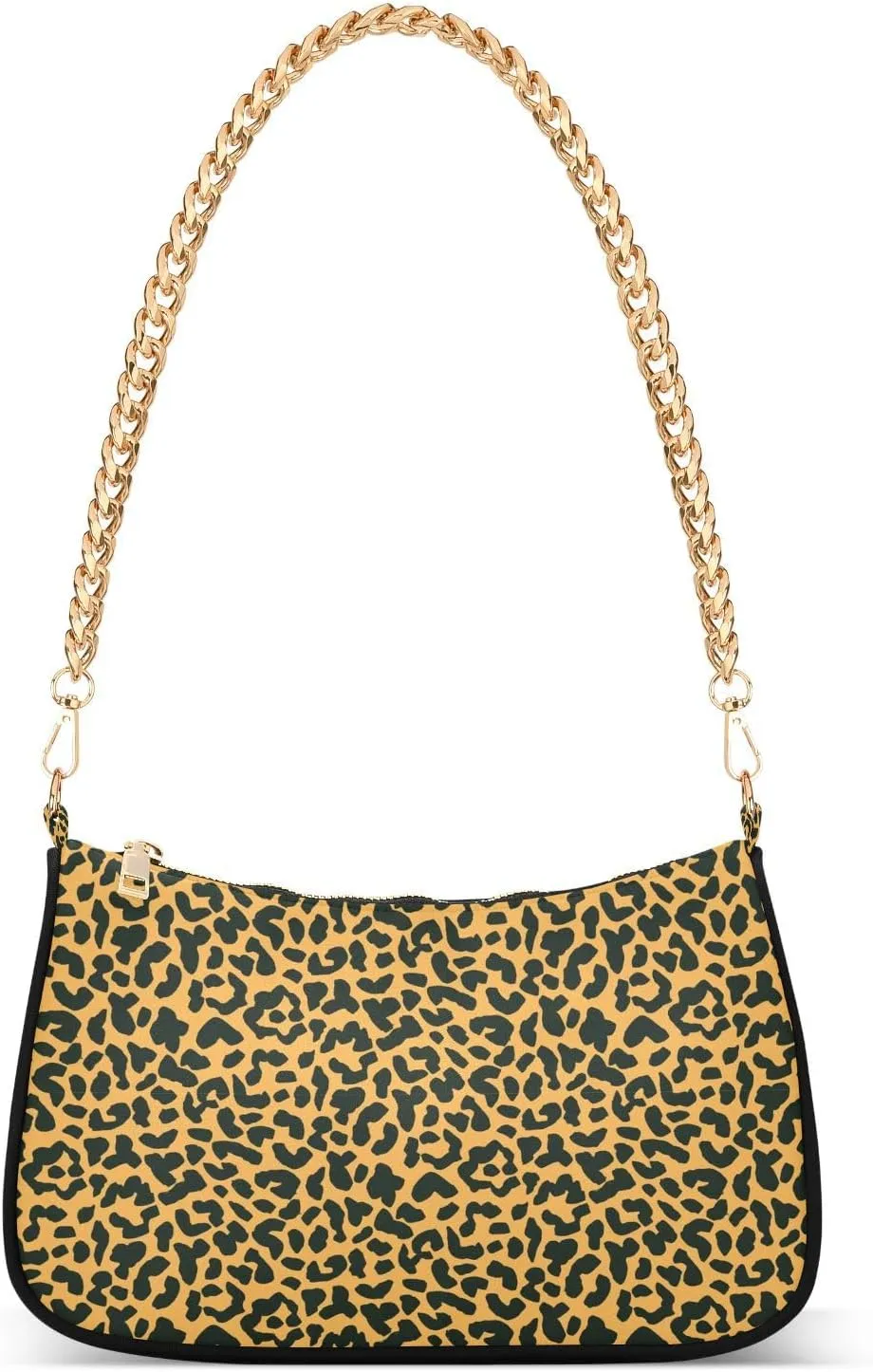 Animal Leopard Print Shoulder Handbags for Women Travel Hobo Tote Handbag Women Gold Chain Shoulder Bags Purse with Zipper Closure