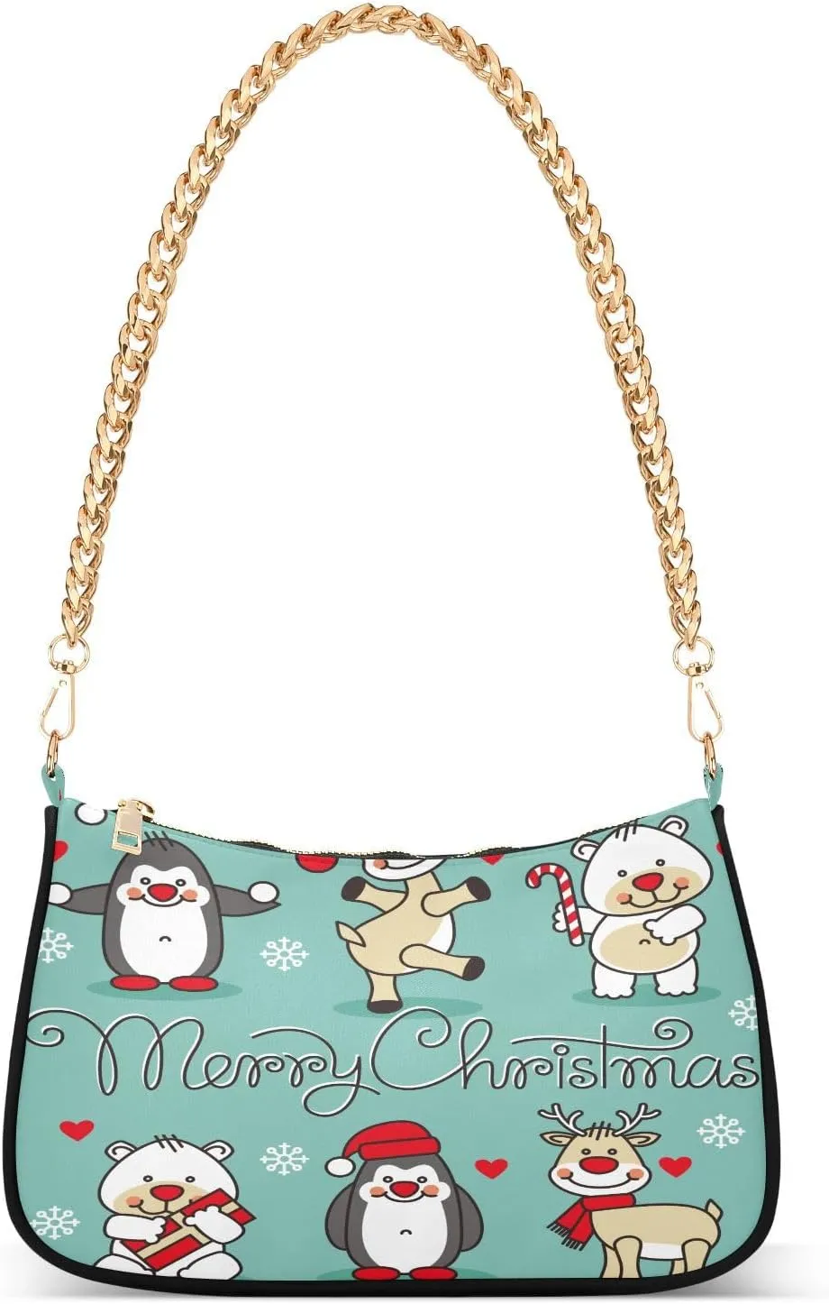 Animals Christmas Cute Shoulder Handbags for Women Travel Hobo Tote Handbag Women Gold Chain Shoulder Bags Purse with Zipper Closure