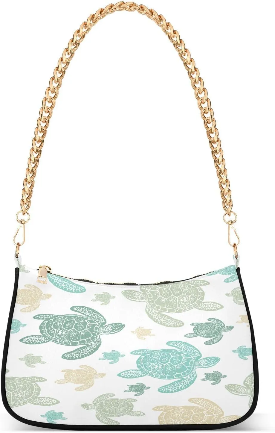 Aqua Turtle Sea Shoulder Handbags for Women Travel Hobo Tote Handbag Women Gold Chain Shoulder Bags Purse with Zipper Closure