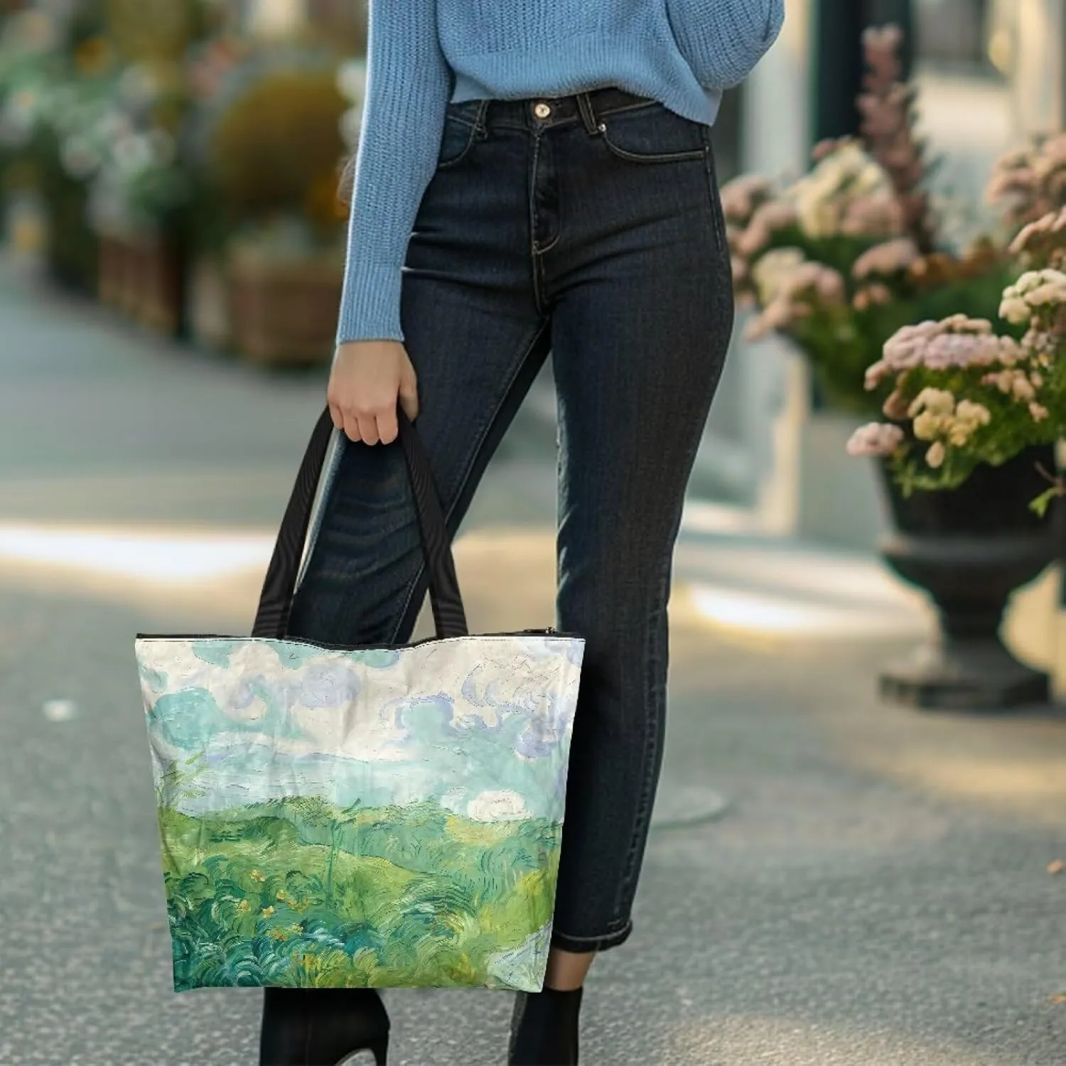Art Lover Zippered Tote Bag Waterproof Large Work Tote Bags, Van Gogh Artwork Women's Purse Handbags Travel Totes