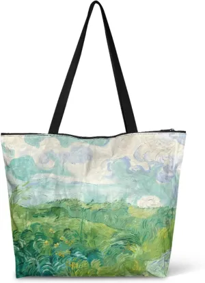 Art Lover Zippered Tote Bag Waterproof Large Work Tote Bags, Van Gogh Artwork Women's Purse Handbags Travel Totes