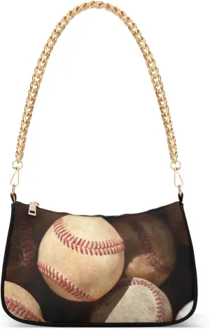 Baseball Vintage Shoulder Handbags for Women Travel Hobo Tote Handbag Women Gold Chain Shoulder Bags Purse with Zipper Closure