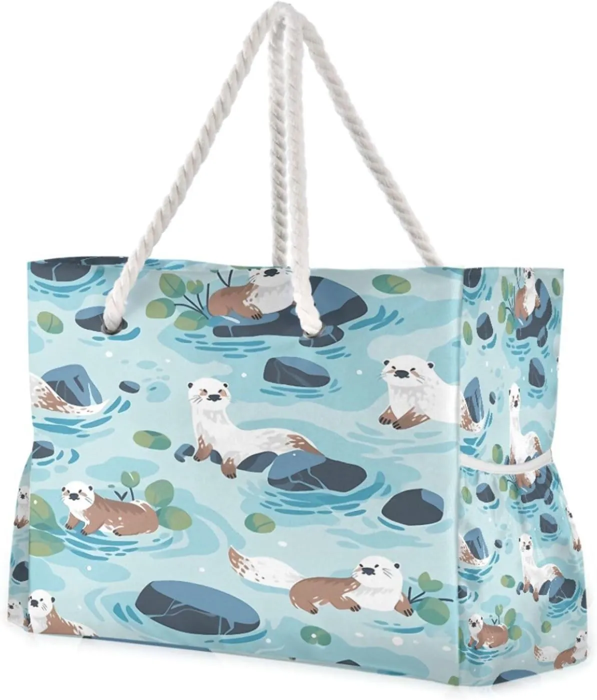 Beach Bag - Large Tote Bags for Women Otter Pattern Shoulder Bags Zipper Waterproof Sandproof for Travel Gym Swim Daily