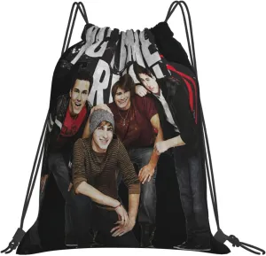 Big Music Time Band Rush Drawstring Backpacks Bags Foldable Gym Sack Casual Storage Bag for Men Women String Daypack Sports Sackpack for Shopping