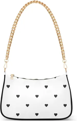 Black Heart Shoulder Handbags for Women Travel Hobo Tote Handbag Women Gold Chain Shoulder Bags Purse with Zipper Closure