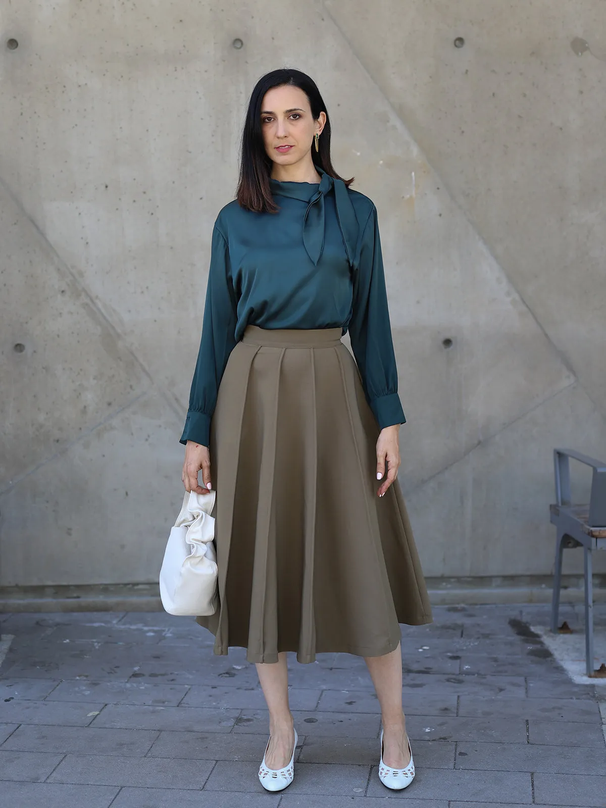 Bowknot Satin Blouse - Green