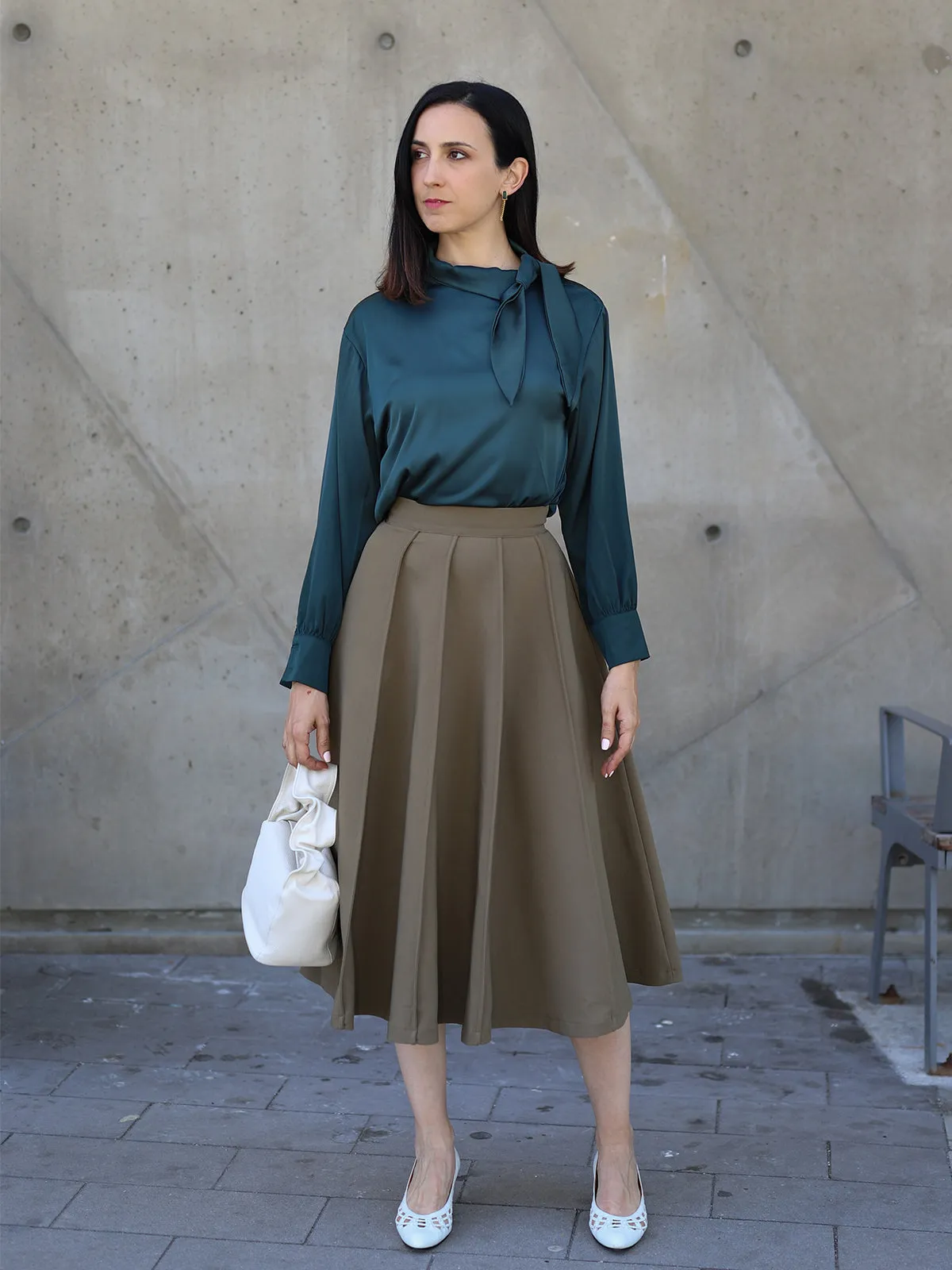 Bowknot Satin Blouse - Green