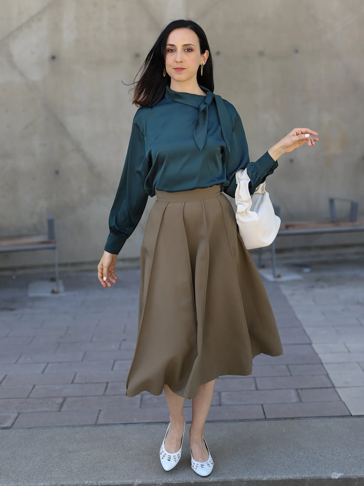 Bowknot Satin Blouse - Green
