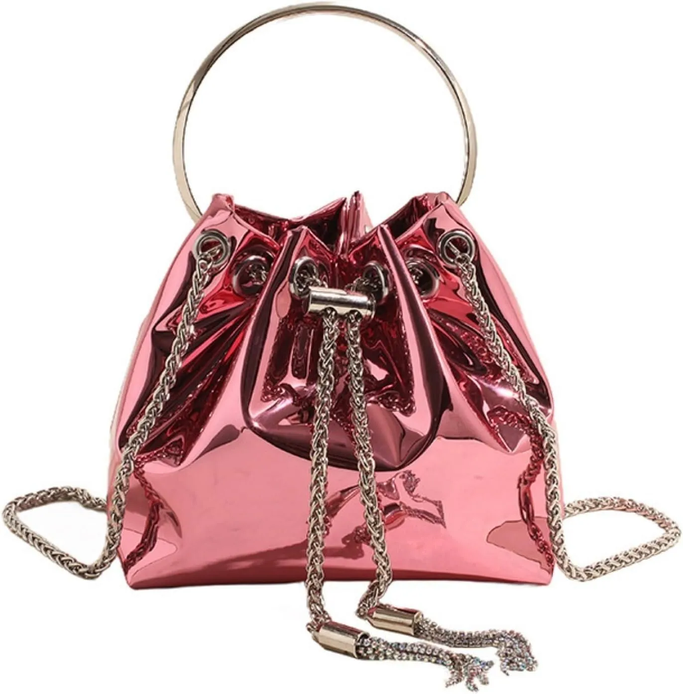 Bucket Bag for Women Trendy Bright Leather Shoulder Tote Chain Crossbody Bags Evening Handbag Purse Wallets