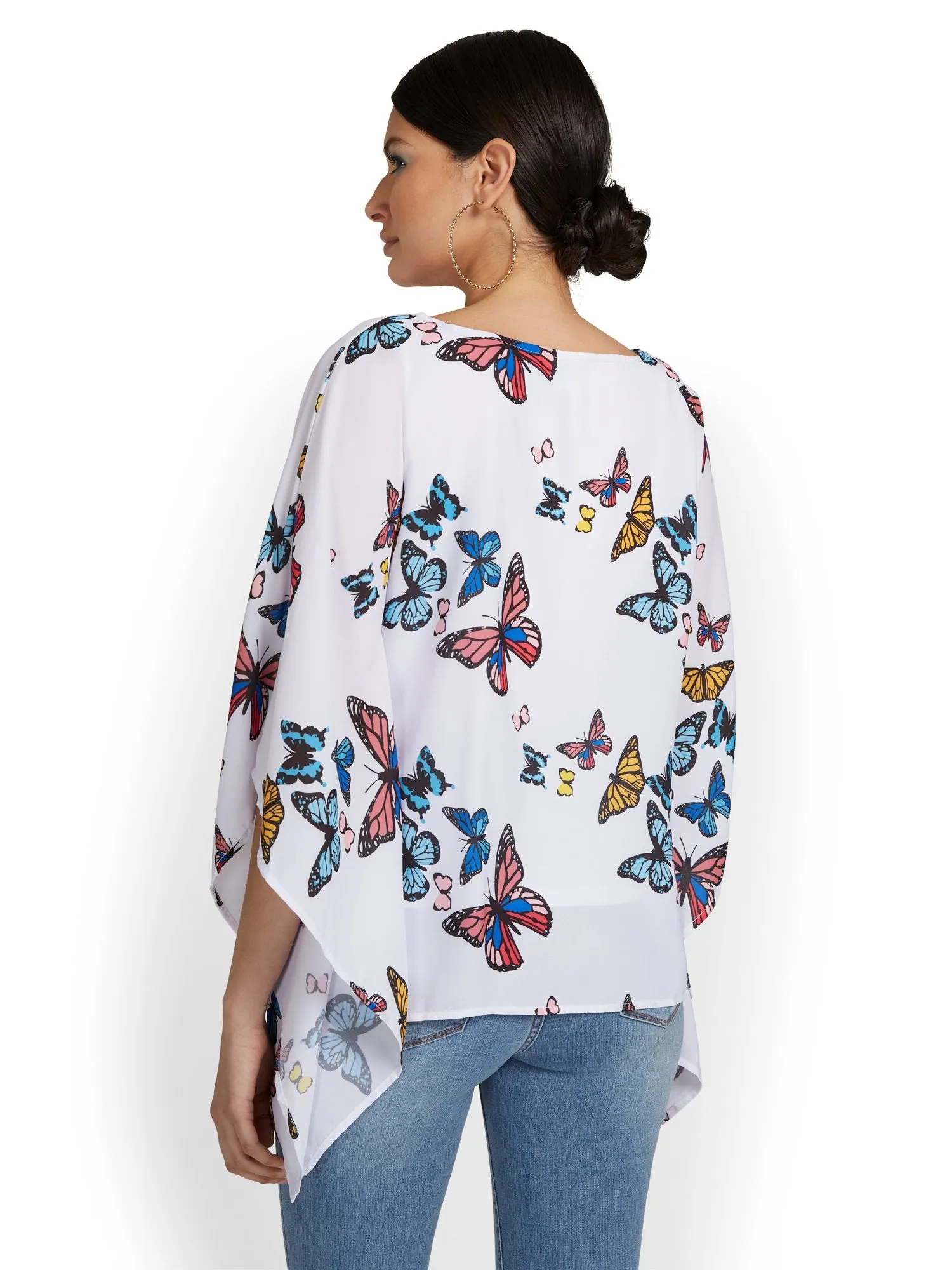 Butterfly-Print Caftan Blouse