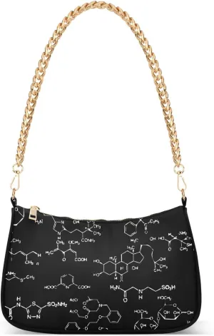 Chemical Seamless Pattern Shoulder Handbags for Women Travel Hobo Tote Handbag Women Gold Chain Shoulder Bags Purse with Zipper Closure