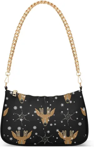 Christmas Yellow Deer Shoulder Handbags for Women Travel Hobo Tote Handbag Women Gold Chain Shoulder Bags Purse with Zipper Closure