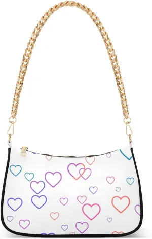 Colorful Cute Heart Shoulder Handbags for Women Travel Hobo Tote Handbag Women Gold Chain Shoulder Bags Purse with Zipper Closure