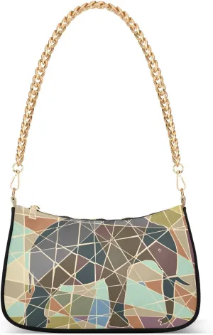 Colorful Elephant Shape Collage Shoulder Handbags for Women Travel Hobo Tote Handbag Women Gold Chain Shoulder Bags Purse with Zipper Closure