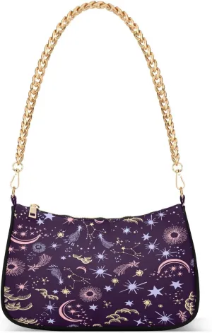 Colorful Stars Moon Shoulder Handbags for Women Travel Hobo Tote Handbag Women Gold Chain Shoulder Bags Purse with Zipper Closure