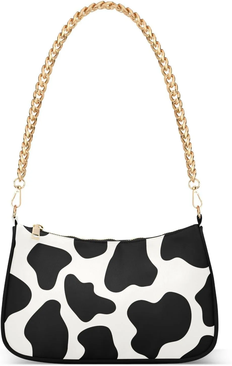 Cows Print Shoulder Handbags for Women Travel Hobo Tote Handbag Women Gold Chain Shoulder Bags Purse with Zipper Closure