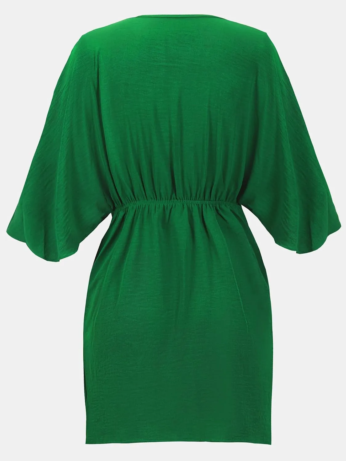 CUPSHE Women's V Neck Summer Dress 3/4 Kimono Sleeve Self Tie Pleated Loose Slit Mini Casual Dress