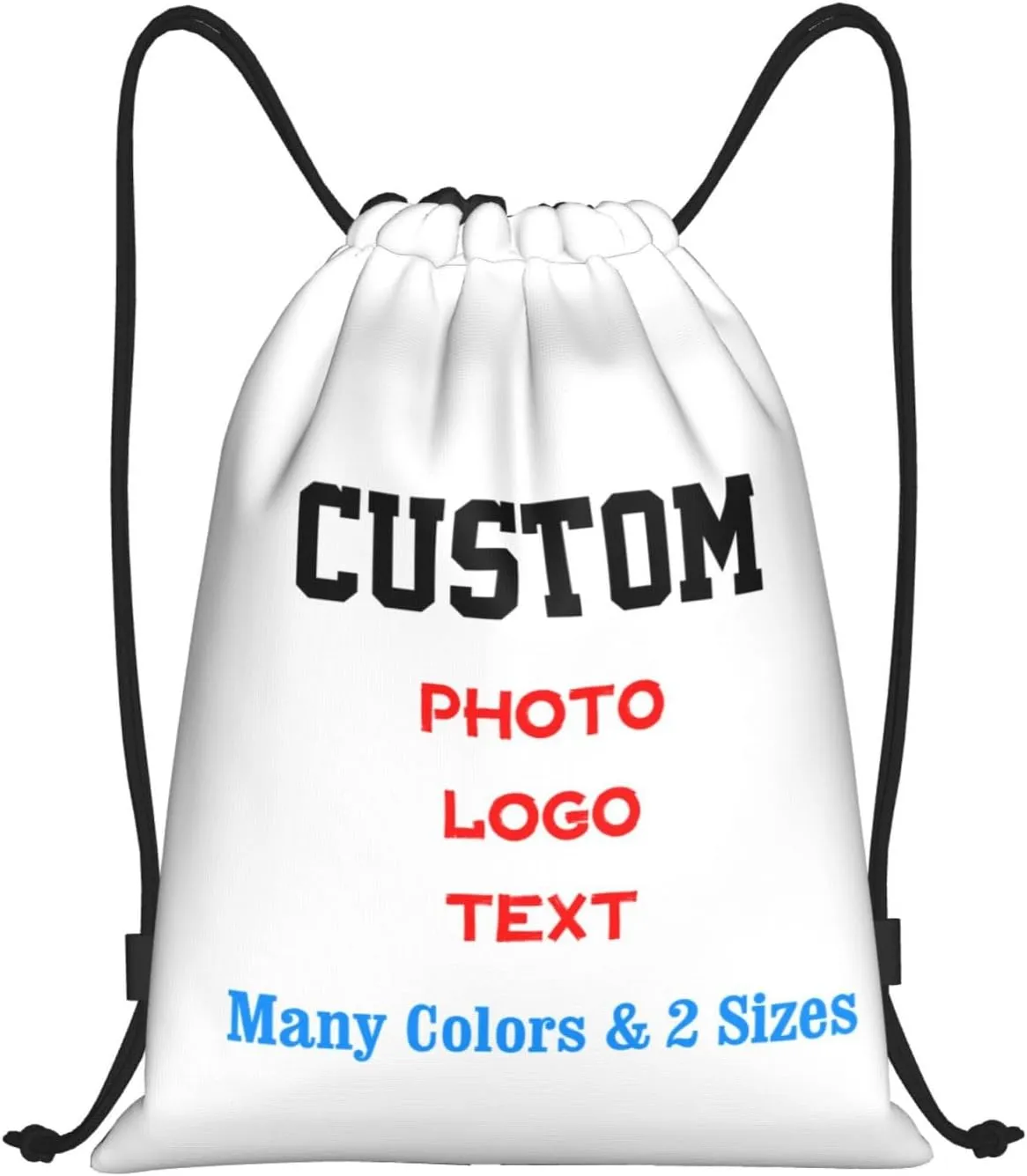 Customized Drawstring Bags with Your Own Design Photo/Logo/Text, Personalized Drawstring Backpack Sports String Bag Sport Gym Shoulders Rucksack for Kids Boys Girls Adults Women Men, Small