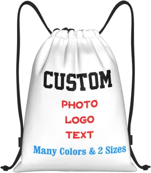 Customized Drawstring Bags with Your Own Design Photo/Logo/Text, Personalized Drawstring Backpack Sports String Bag Sport Gym Shoulders Rucksack for Kids Boys Girls Adults Women Men, Small