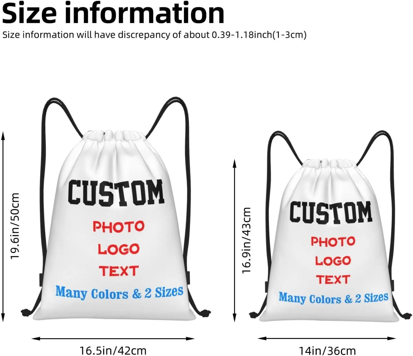 Customized Drawstring Bags with Your Own Design Photo/Logo/Text, Personalized Drawstring Backpack Sports String Bag Sport Gym Shoulders Rucksack for Kids Boys Girls Adults Women Men, Small