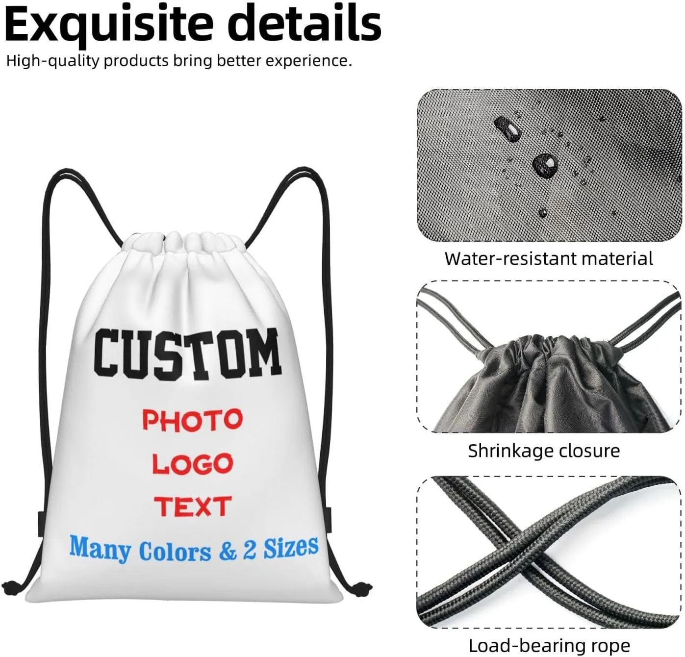 Customized Drawstring Bags with Your Own Design Photo/Logo/Text, Personalized Drawstring Backpack Sports String Bag Sport Gym Shoulders Rucksack for Kids Boys Girls Adults Women Men, Small