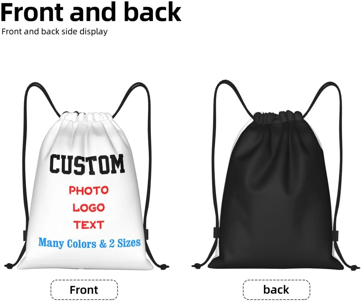 Customized Drawstring Bags with Your Own Design Photo/Logo/Text, Personalized Drawstring Backpack Sports String Bag Sport Gym Shoulders Rucksack for Kids Boys Girls Adults Women Men, Small