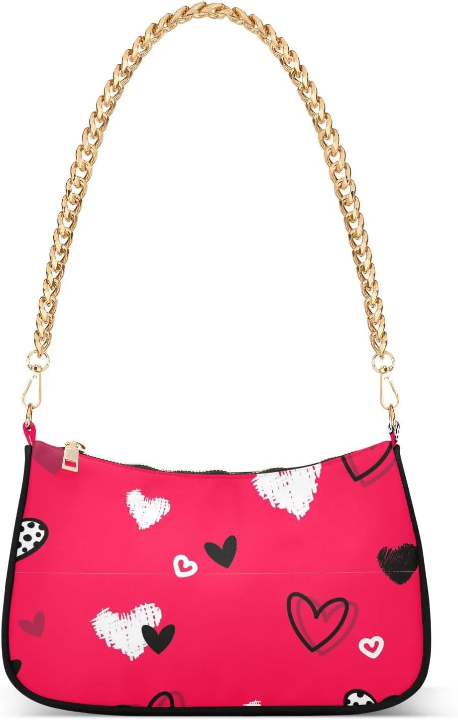 Cute Heart Dot Red Shoulder Handbags for Women Travel Hobo Tote Handbag Women Gold Chain Shoulder Bags Purse with Zipper Closure