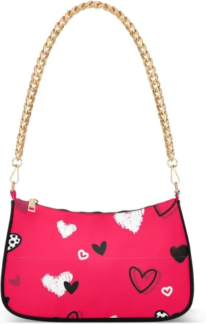 Cute Heart Dot Red Shoulder Handbags for Women Travel Hobo Tote Handbag Women Gold Chain Shoulder Bags Purse with Zipper Closure