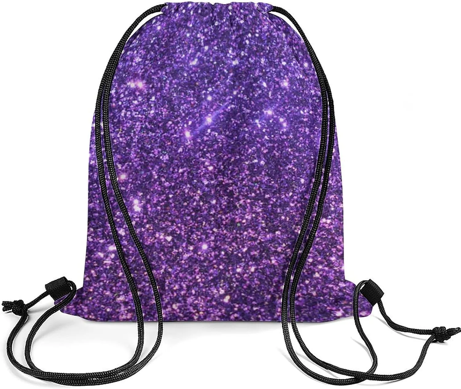 Dark Purple Glitter Lightweight Drawstring Backpack - Your Ideal Soccer Bag, Swim Bag And Gym Bag, 35*42cm, Style-19-1