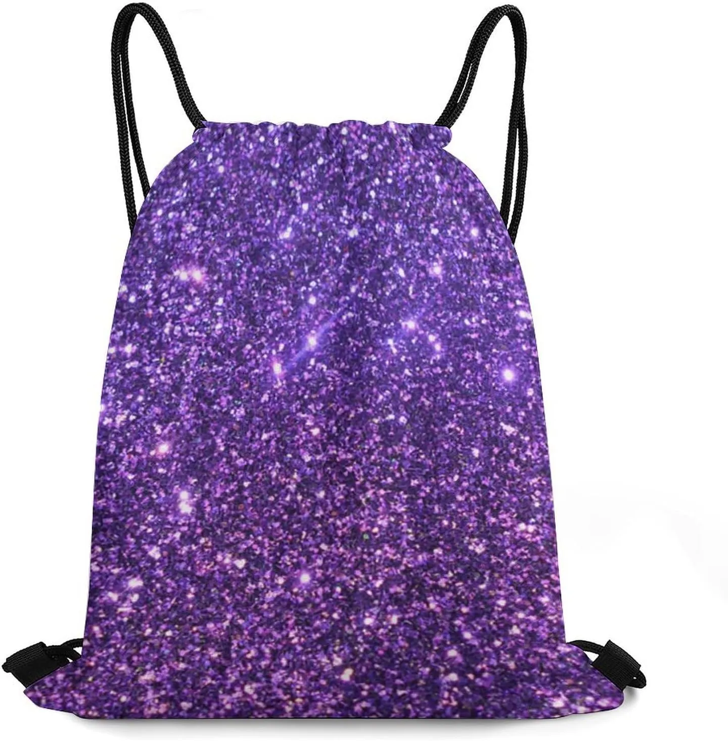 Dark Purple Glitter Lightweight Drawstring Backpack - Your Ideal Soccer Bag, Swim Bag And Gym Bag, 35*42cm, Style-19-1