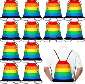 Denylo pro 12 Pcs LGBT Gay Pride Rainbow Drawstring Backpack Bag Pride Month Rainbow Flag Colorful Sign Symbol Sport Gym Dance Travel Sackpack for Men Women Gay Lesbian Bisexual