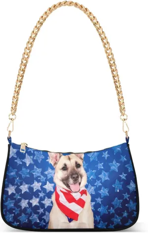 Dog Star Portait Shoulder Handbags for Women Travel Hobo Tote Handbag Women Gold Chain Shoulder Bags Purse with Zipper Closure