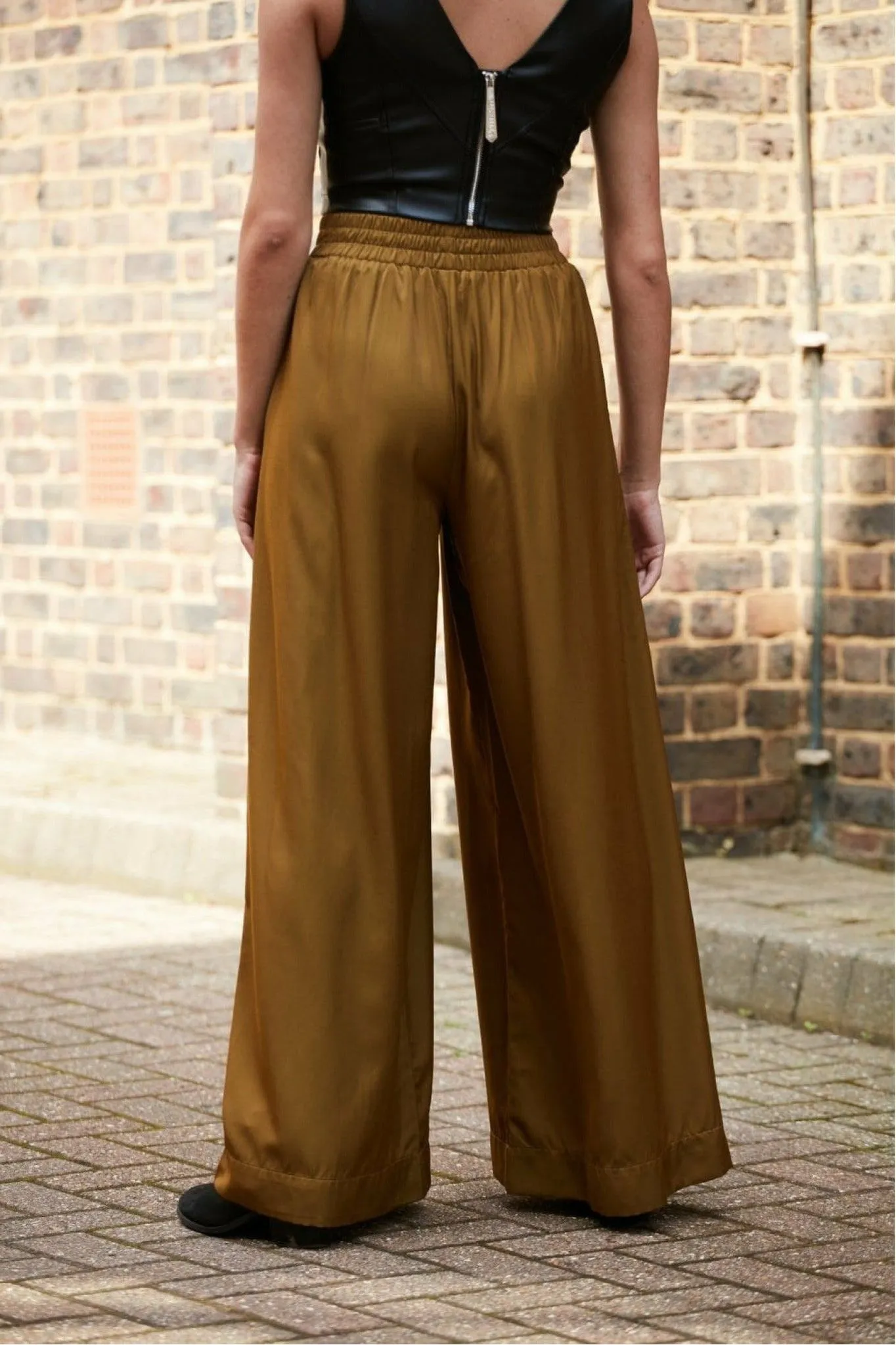 Double Second Olive Lux Wide Leg Trousers