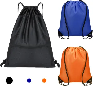 Drawstring Backpack 3 Pack 2 Styles,Large Capacity Water Resistant Gym Sack with Zipper Pocket, Lightweight Sport Backpack for Men & Women, Swimming Travel Hiking (Small without zipper)