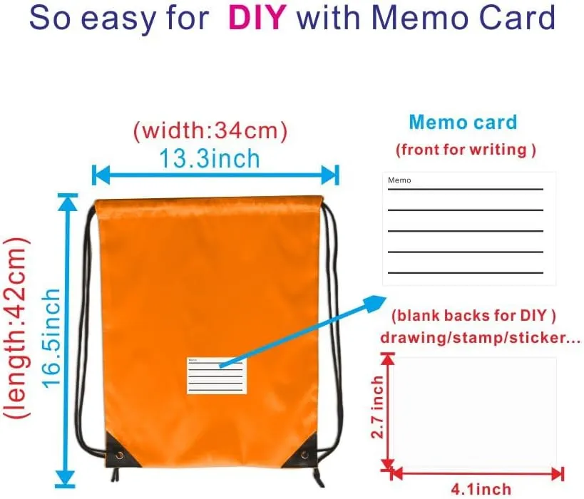 Drawstring Backpack Bulk 30 Packs Draw String Bags for Gym Sports Trip Pedestrianism Cinch Sack DIY for Women Men with Memo Card (orange)