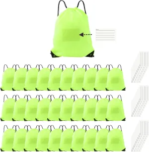 Drawstring Backpack Bulk 30 Packs Draw String Bags for Gym Sports Trip Pedestrianism Cinch Sack DIY for Women Men with Memo Card(fluorescence green)