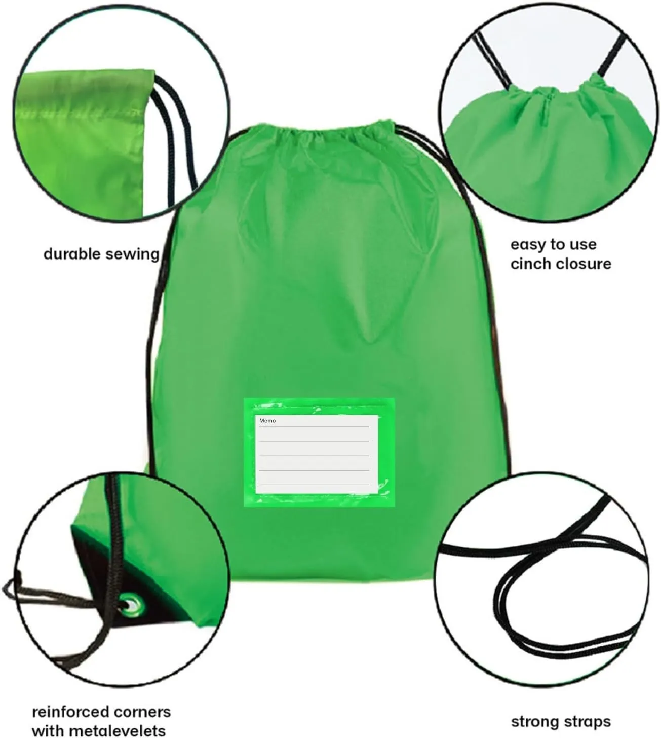 Drawstring Backpack Bulk 30 Packs Draw String Bags for Gym Sports Trip Pedestrianism Cinch Sack DIY for Women Men with Memo Card(fluorescence green)
