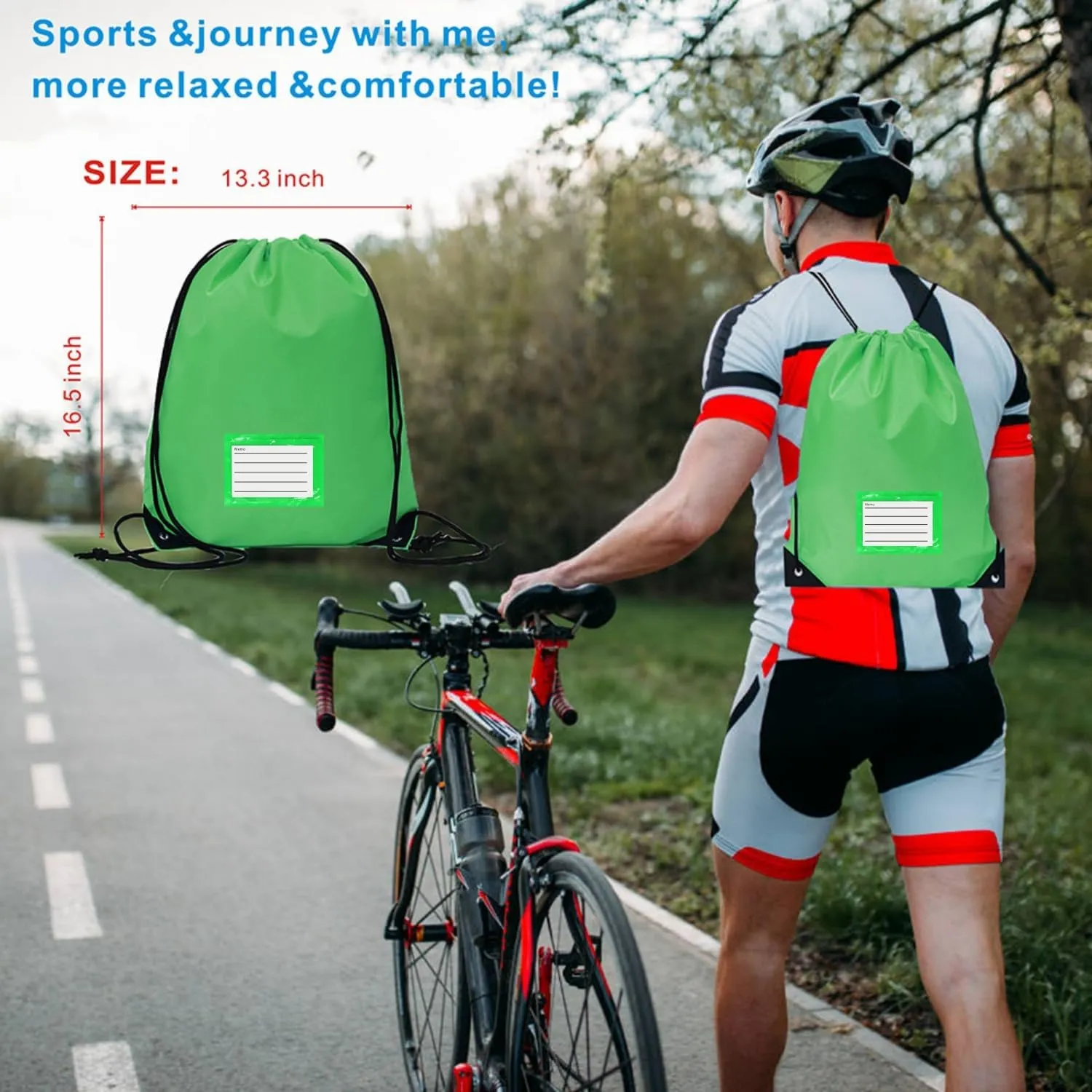 Drawstring Backpack Bulk 30 Packs Draw String Bags for Gym Sports Trip Pedestrianism Cinch Sack DIY for Women Men with Memo Card(fluorescence green)