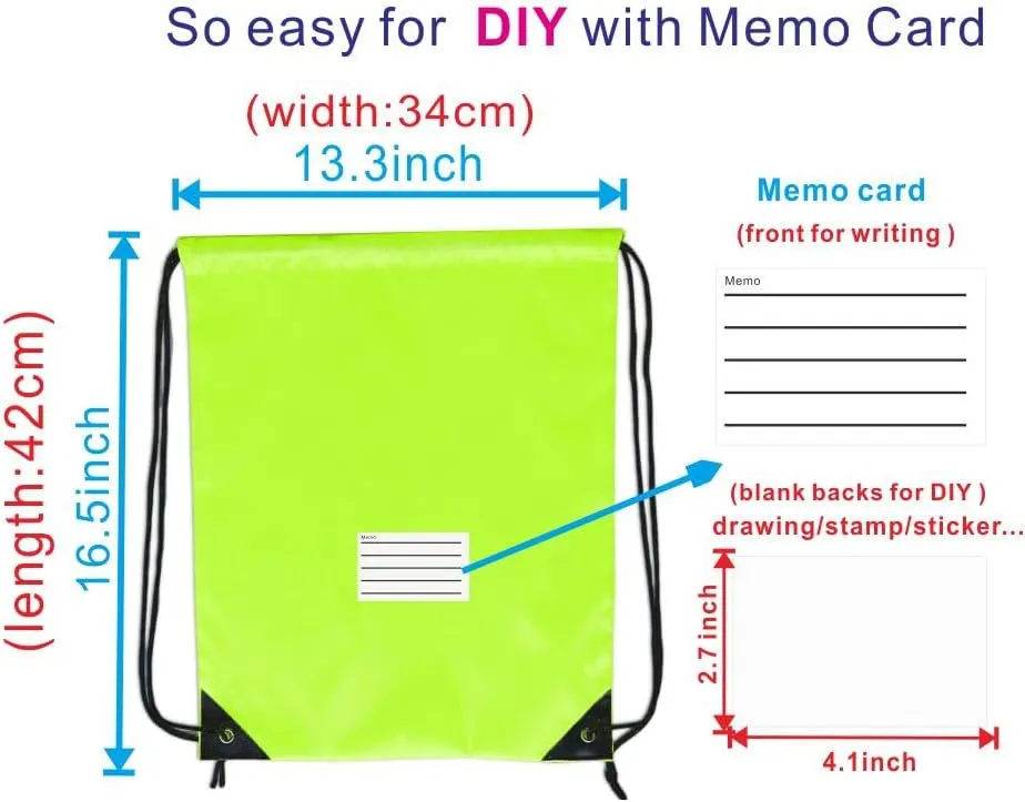 Drawstring Backpack Bulk 30 Packs Draw String Bags for Gym Sports Trip Pedestrianism Cinch Sack DIY for Women Men with Memo Card(fluorescence green)