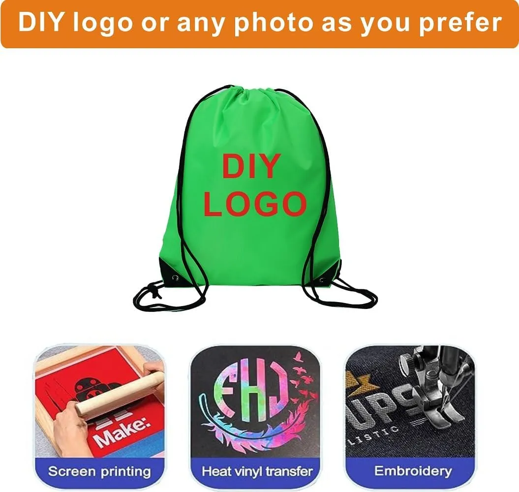 Drawstring Backpack Bulk 50 Packs Draw string bags for Gym Sports Trip Pedestrianism Cinch Sack DIY for Women Men with Memo Card(Green)