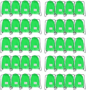 Drawstring Backpack Bulk 50 Packs Draw string bags for Gym Sports Trip Pedestrianism Cinch Sack DIY for Women Men with Memo Card(Green)