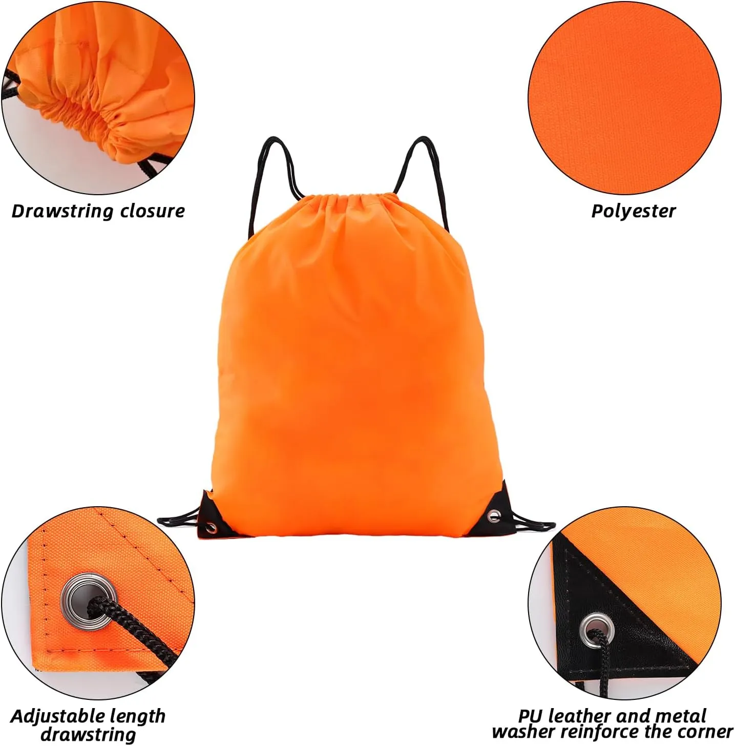 drawstring backpack, Drawstring Bags Bulk,10 Pcs Draw String Bags, Cinch Bag,essential for gym travel, unisex, loose and portable(10, Orange)